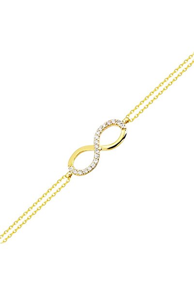 Sembol Gold Altın Sonsuzluk Bileklik 14k Gold Taşlı