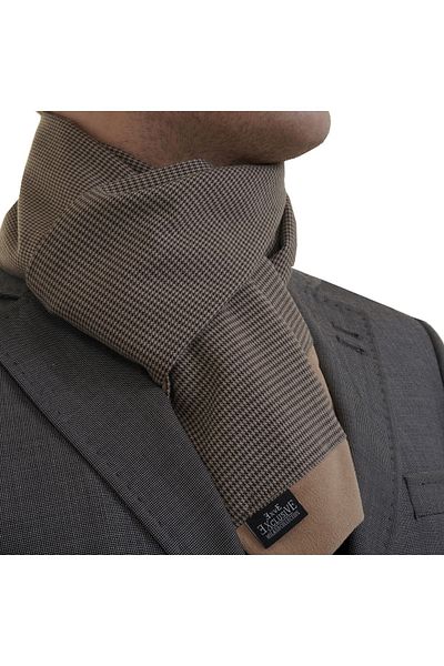 Exve Exclusive Brown Beige Crow's Feet Patterned Soft Wool Winter Double-Sided Scarf