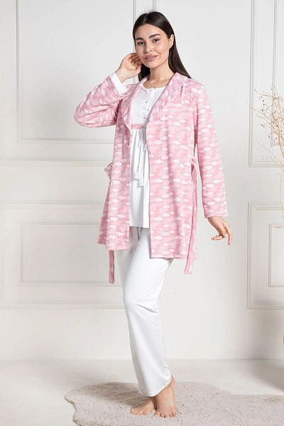 Mecit Pijama طقم بيجامة للحوامل بأكمام طويلة مع ثوب صباحي مكون من 3 قطع