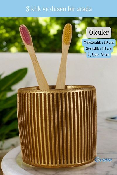 Evene Gold Colored Toothbrush Holder - Countertop and Stand Model 1