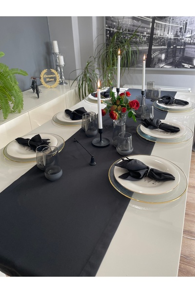 Decamor home Thick Linen Black Seamless Long Runner (Napkin Not Included)