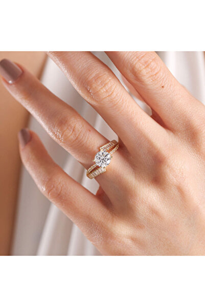 Sembol Gold Sarı Altın Tektaş Yüzük Baget Form