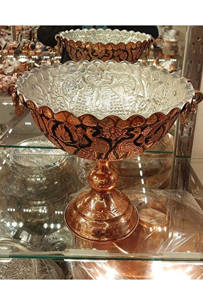 Bakır Center Bakır Meyvelik Bakır Kurabiyelik 26 CM Bakır Şekerlik Kuş Desenl...