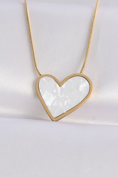 Skygo 316L Steel Chain Gold Color Marble Pattern Heart Necklace - Tj-Bko8657