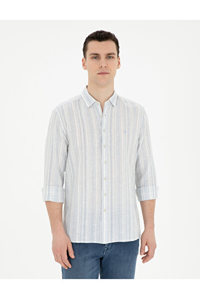 Pierre Cardin Açık Mavi Keten Karışımlı Regular Fit Uzun Kollu Gömlek 5028459...