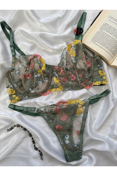 KİVİK Γυναικείο Σουτιέν Κομψό Bralet Σετ Σουτιέν με λουλουδάτο μοτίβο χακί χωρίς εσώρουχο