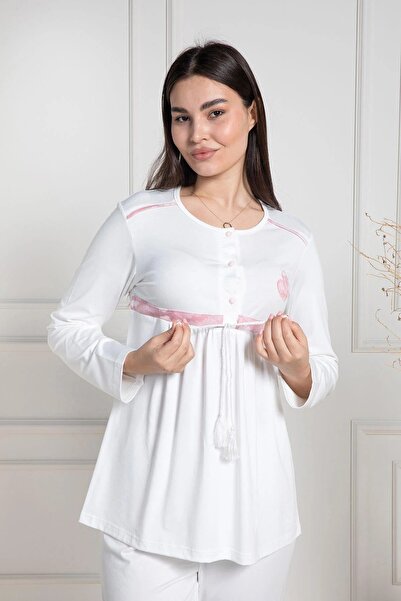 Mecit Pijama Winter Maternity Pajamas Set - Morning Gowns, 75% Cotton, 20% Viscose, 5% Lycra, Set of 2