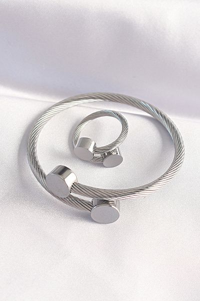 Skygo 316L Steel Silver Color Oval Accessory Auger Model Bracelet and Ring Combination - Tj-Eb3653