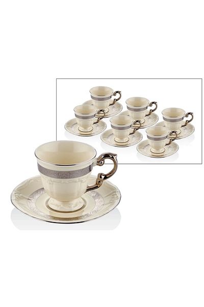 LAMEDORE Florida White Silver Coffee Cup Set for 6 People