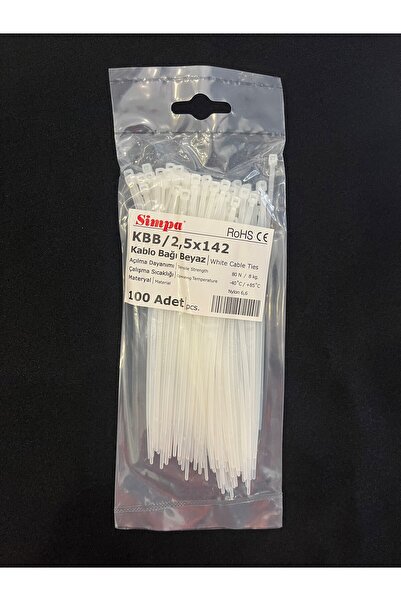 Simpa Elektrik Kablo Bağı Beyaz 2,5x150 Plastik Cırt Kelepçe (100 Adet)