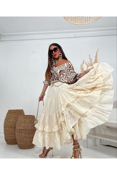 Hazinedan Special Design Raw Women's Ethnic Model Lined Italian Skirt