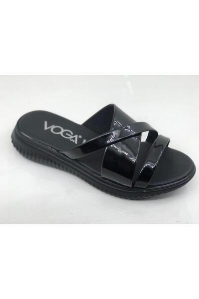 Voga 1836 شبشب يومي مريح من الجلد الأسود اللامع