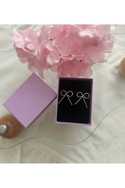 İthal Gold Bow Detailed Earrings