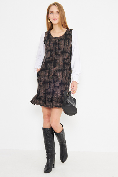 armonika Mink haljina sa U-izrezom, volanima i dugim rukavima Sa džepovima - ...