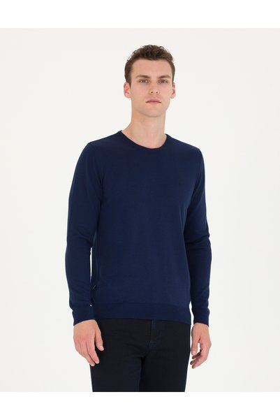 Pierre Cardin Light Navy Blue Slim Fit Crew Neck Basic Knitwear Sweater 50276...