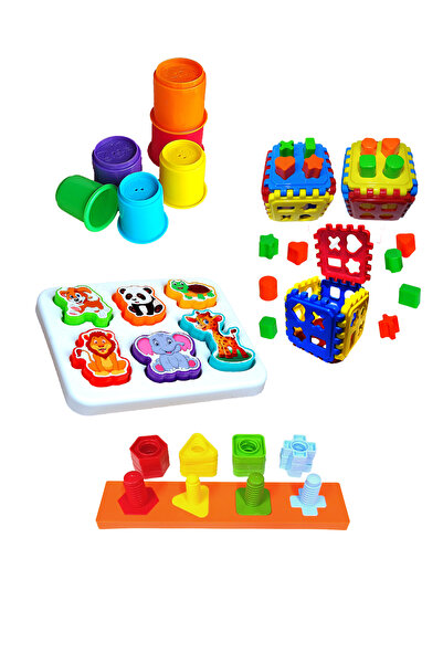 TOYSTORE Set of 4 Educational Developer Toys! Bultak - Tower - Geometric Shap...