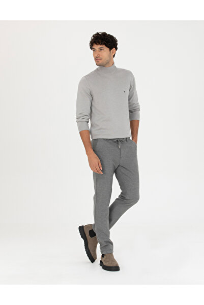 Pierre Cardin Light Gray Melange Slim Fit Half Turtleneck Basic Knitwear Sweater 50276502-Vr091
