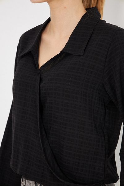 armonika Women's Black Sleeve and Elastic Waist Double Breasted Blouse Arm-25K 001041