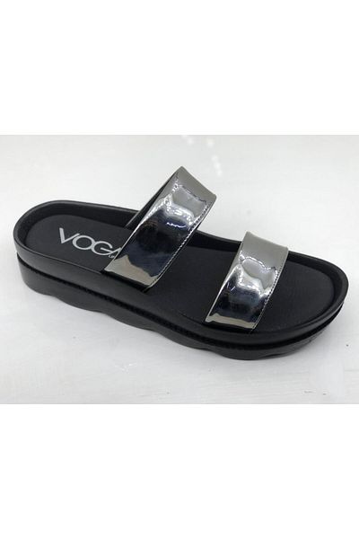 Voga 1761 Platinum Patent Leather Comfort Casual Slippers