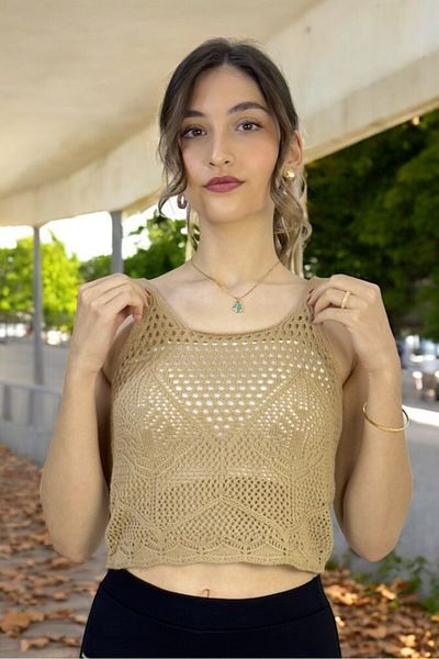 yagmurberen Πλεκτό με μοτίβο με λουράκι Crop Top Μπλούζα