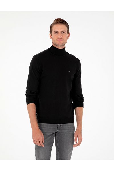 Pierre Cardin Black Slim Fit Turtleneck Basic Knitwear Sweater 50276531 -Vr046