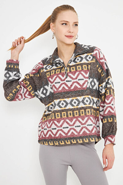 armonika Hanorac de damă bordeaux cu gât cu fermoar ARM-25K 001056