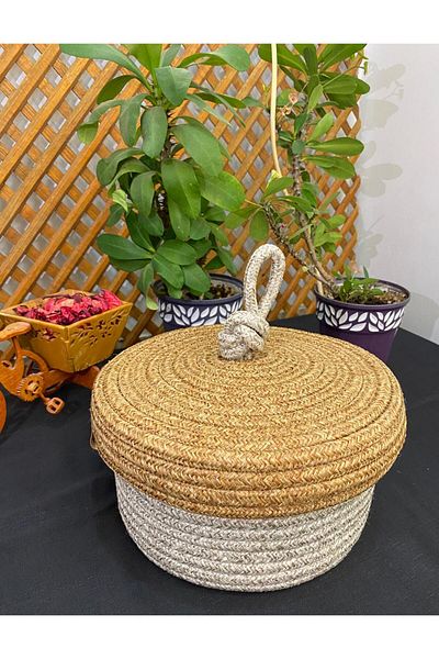 ModaCardin Jute Wicker Hand Woven Multi-Purpose Basket Makeup Bathroom and Kitchen Organizer