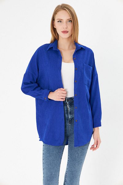 armonika Női Saks Pocket Oversize vékony kordbársony ing ARM-24K 001076