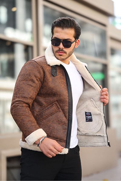 Helen Goods Ανδρικό δερμάτινο παλτό Shearling Suede
