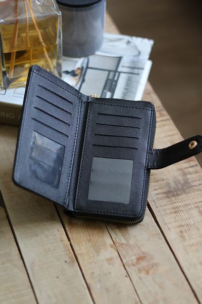 Moom Bag Дамски черен портфейл с подробен среден портфейл