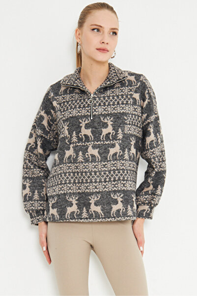 armonika Antracit ženska majica sa visokim ovratnikom i patentnim zatvaračem ...