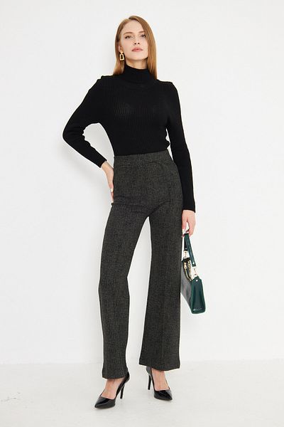 armonika Women's Khaki Elastic Waist Ironprint Stitching Pants Arm-25K 001058