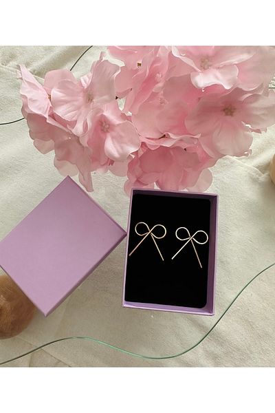 İthal Gold Bow Detailed Earrings