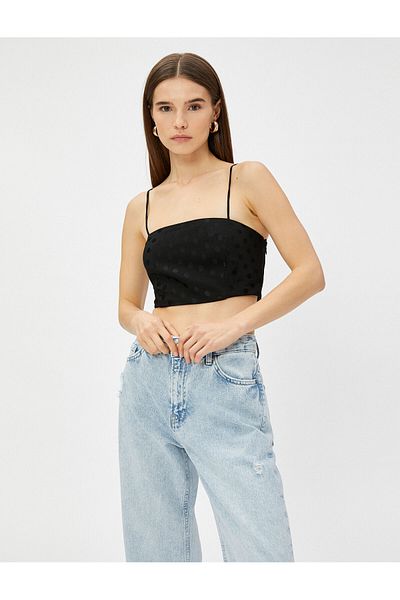 Koton Βραδινό φόρεμα Bustier πουά λουράκι τετράγωνο λαιμό