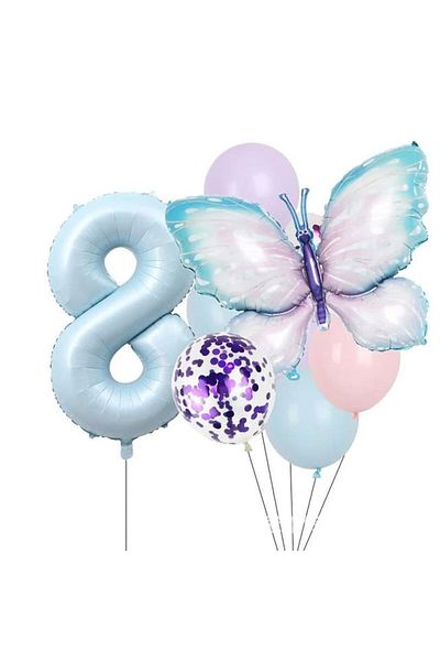 DÜVENCİ TİCARET Butterfly Birthday Party Balloons, Blue Age Balloon Set