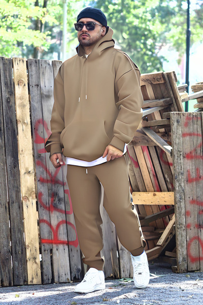 YAKAMEL Ανδρικό Σετ Φόρμας - Άνετο, Υπερμεγέθες, Βαμβακερό με Κουκούλα