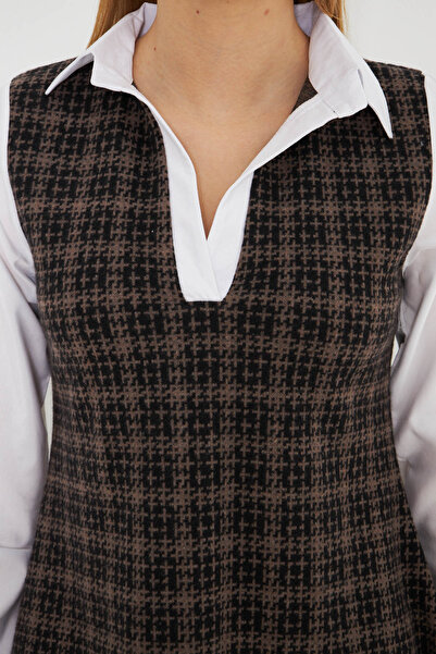 armonika Women's Mink Shirt Collar Long Sleeve Mini Dress Arm-25K 001050