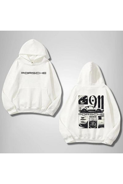 Touz Moda Φούτερ Porsche εμπρός και πίσω με στάμπα με λευκή κουκούλα