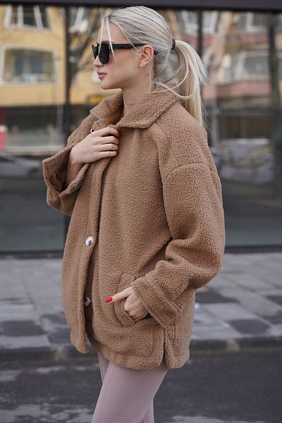 Madmext Базово тънко дамско яке с дълга вълна Camel Mg1633