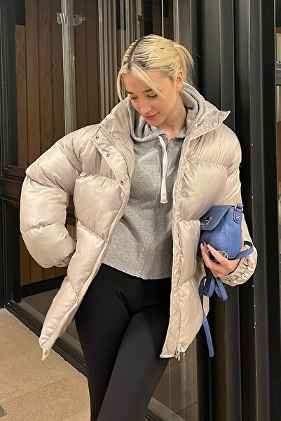 Madmext Γκρι Basic Oversize Γυναικείο Παλτό Mg1582