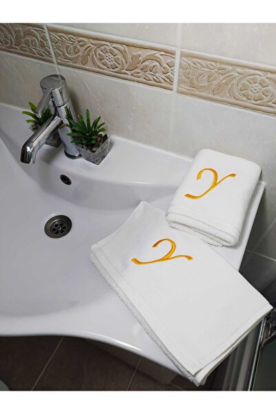 Butik Kişiye Özel Hediye, Baş Harf İşlemeli El Havluları, 30cmX50cm - Altın İ...