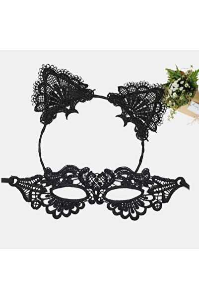 Beauty Box Büyüleyici Dantel Maske ve Kulak Taç Seti Seksi Göz Maskesi Cospla...
