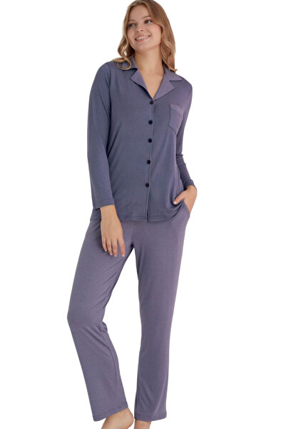 Olivera Long Sleeve Size Buttoned Women's Pjamas Suit Dfn1640