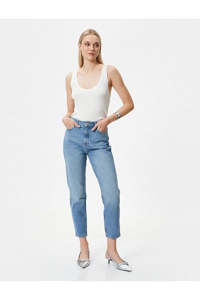 Koton Blugi Mom Fit cu talie înaltă, amestec de țesături - Mom Jean