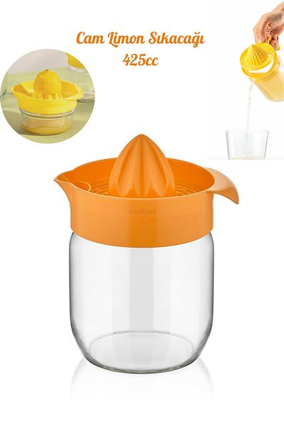 Melkan Home 425ml Orange Glass Lemon and Citrus Juicer - Orange Juicer