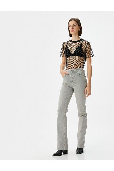 Koton Distressed Lightweight Flare Jeans Slim Fit Standard Waist Cotton Pocket - Victoria Slim Jea