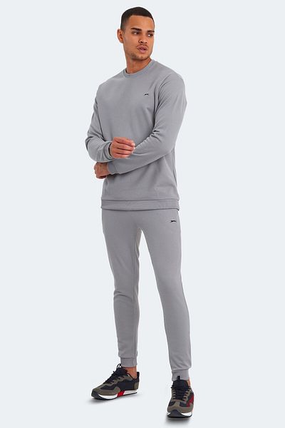 Slazenger Γκρι ανδρική αθλητική φόρμα - Crew Neck, Άνετη, Υφαντή