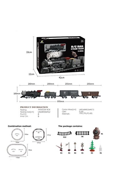 Genel Markalar Oyuncak Gerçek Buharlı Tren Seti Sesli ve Işıklı Kumandalı  Büyük Boy Yüksek Kalite