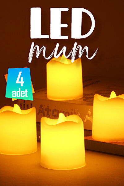 Telvesse 4 Adet Mat Beyaz Mini Led Mum Seti Pilli Dumansız Alevli Ledli Dekoratif Yapay Mum Dekor Işığı