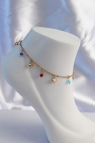 Skygo Gold Colored 316L Heart Model - Colorful Zircon Stone Anklet TJ-HH1630